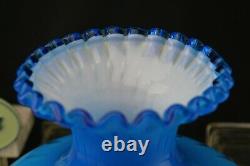 Fenton Art Glass Opaque Blue Overlay Bubble Optic Vase Large Scarce Made 1961-62