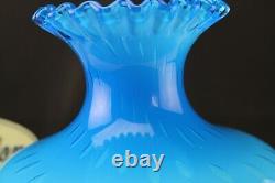 Fenton Art Glass Opaque Blue Overlay Bubble Optic Vase Large Scarce Made 1961-62