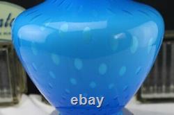 Fenton Art Glass Opaque Blue Overlay Bubble Optic Vase Large Scarce Made 1961-62