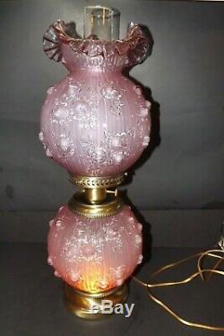 Fenton Art Glass Pink Cabbage Rose Gone With The Wind Electric Lamp 23 GWTW
