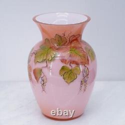 Fenton Art Glass Pink Coral 7 Autumn Leaves Vase Centennial Collection #487