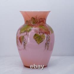 Fenton Art Glass Pink Coral 7 Autumn Leaves Vase Centennial Collection #487