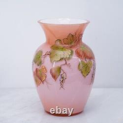 Fenton Art Glass Pink Coral 7 Autumn Leaves Vase Centennial Collection #487