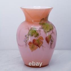 Fenton Art Glass Pink Coral 7 Autumn Leaves Vase Centennial Collection #487