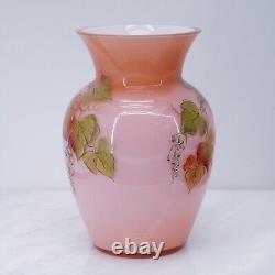 Fenton Art Glass Pink Coral 7 Autumn Leaves Vase Centennial Collection #487