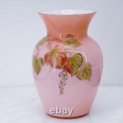 Fenton Art Glass Pink Coral 7 Autumn Leaves Vase Centennial Collection #487