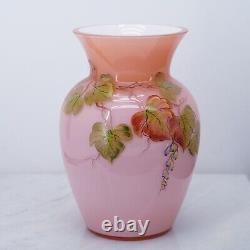 Fenton Art Glass Pink Coral 7 Autumn Leaves Vase Centennial Collection #487