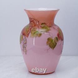 Fenton Art Glass Pink Coral 7 Autumn Leaves Vase Centennial Collection #487