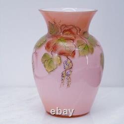 Fenton Art Glass Pink Coral 7 Autumn Leaves Vase Centennial Collection #487