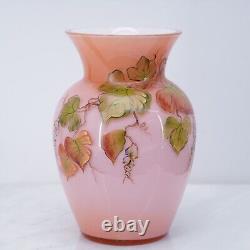 Fenton Art Glass Pink Coral 7 Autumn Leaves Vase Centennial Collection #487