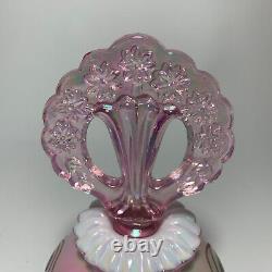 Fenton Art Glass Pink Iridescent Perfume Bottle Hand Painted Dragonfly signed