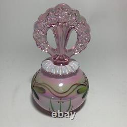 Fenton Art Glass Pink Iridescent Perfume Bottle Hand Painted Dragonfly signed