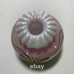 Fenton Art Glass Pink Iridescent Perfume Bottle Hand Painted Dragonfly signed