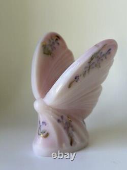 Fenton Art Glass Pink Rosalene Butterfly Hand Painted