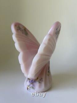 Fenton Art Glass Pink Rosalene Butterfly Hand Painted