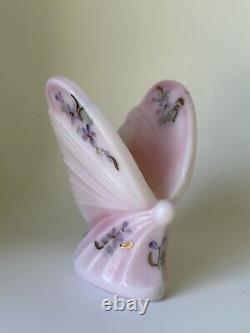 Fenton Art Glass Pink Rosalene Butterfly Hand Painted