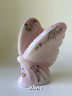 Fenton Art Glass Pink Rosalene Butterfly Hand Painted