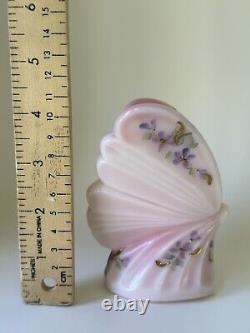 Fenton Art Glass Pink Rosalene Butterfly Hand Painted