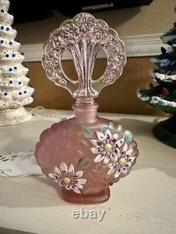 Fenton Art Glass Pink With Flowers Perfume Bottle Signed
