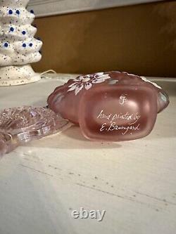 Fenton Art Glass Pink With Flowers Perfume Bottle Signed