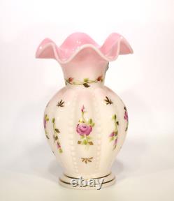 Fenton Art Glass Rosalene Beaded Melon Vase, HP, QVC, 2002 Charleton Collection