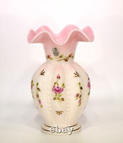 Fenton Art Glass Rosalene Beaded Melon Vase, HP, QVC, 2002 Charleton Collection