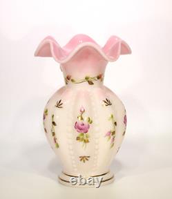 Fenton Art Glass Rosalene Beaded Melon Vase, HP, QVC, 2002 Charleton Collection
