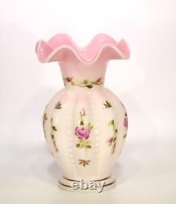 Fenton Art Glass Rosalene Beaded Melon Vase, HP, QVC, 2002 Charleton Collection