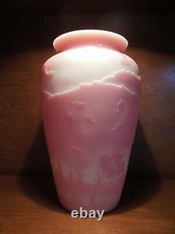 Fenton Art Glass Sandcarved Burmese Gauley River Sunrise by Kelsey Murphy #340