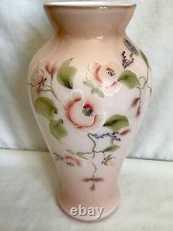 Fenton Art Glass Signed Pink Overlay With Hand Painted Flowers