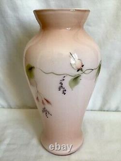 Fenton Art Glass Signed Pink Overlay With Hand Painted Flowers