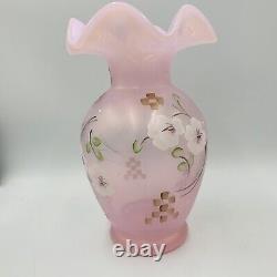Fenton Art Glass Spring Splendor Pink 8.25 Vase opalescent hand painted 7386 X9