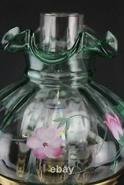 Fenton Art Glass Student Lamp Seafoam Green Pink Flowers Home Lighting