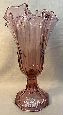 Fenton Art Glass Swung Handkerchief Tall Vase in Madras Pink