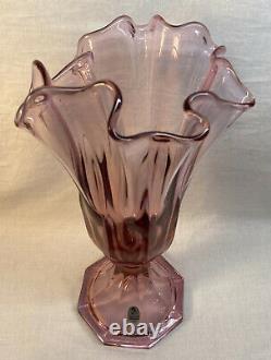 Fenton Art Glass Swung Handkerchief Tall Vase in Madras Pink