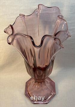 Fenton Art Glass Swung Handkerchief Tall Vase in Madras Pink