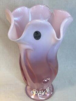 Fenton Art Glass Swung Handkerchief Vase In Rose Milk Opalescent Stretch