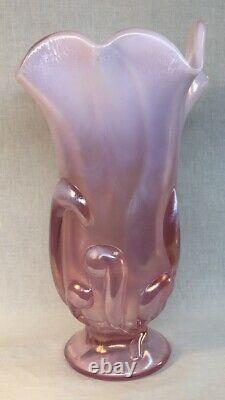Fenton Art Glass Swung Handkerchief Vase In Rose Milk Opalescent Stretch