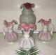 Fenton Art Glass Vase Handled Pink White Ruffled Crest CrimpedRim VTG Lot 4