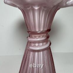 Fenton Art Glass Wheat Vase Dusty Rose Overlay 7.5Crimped Ruffled 1980s