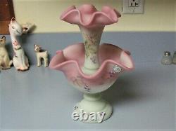 Fenton BURMESE EPERGNE Lotus Mist & Pink Berry & Butterfly 95 Anniversary 1 Horn