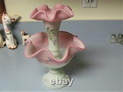 Fenton BURMESE EPERGNE Lotus Mist & Pink Berry & Butterfly 95 Anniversary 1 Horn