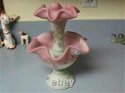 Fenton BURMESE EPERGNE Lotus Mist & Pink Berry & Butterfly 95 Anniversary 1 Horn