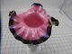 Fenton Black Rose Hand Vase Iridized White Hand with Pink/Black Flower Vase