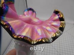 Fenton Black Rose Hand Vase Iridized White Hand with Pink/Black Flower Vase