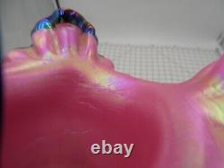 Fenton Black Rose Hand Vase Iridized White Hand with Pink/Black Flower Vase