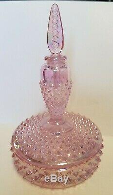 Fenton Boxtle Pink Opalescent Hobnail Powder Jar and Perfume bottle in One