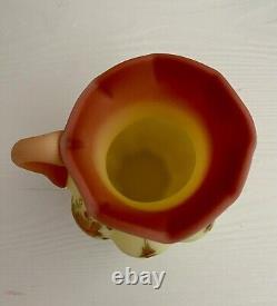 Fenton Burmese Art Glass Pitcher/Vase HP Flowers Artist Signed and Dated 1990