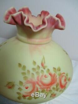 Fenton Burmese Art Glass Student Lamp Hand Painted Roses Louise Piper 1971