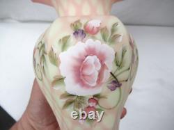 Fenton Burmese Glass Adoration Rose Diamond Optic Vase 10 Family Signature LE HP